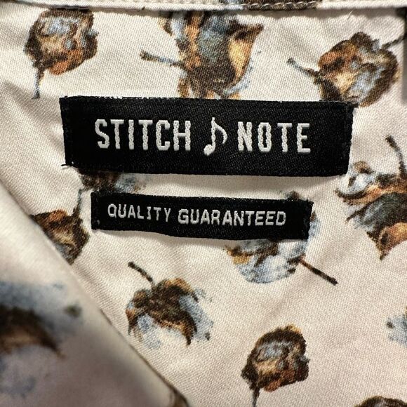 NWT Stitch Note Men's White Woven Button Down Cotton Print Shirt Short Sleeve 2X - Picture 6 of 8